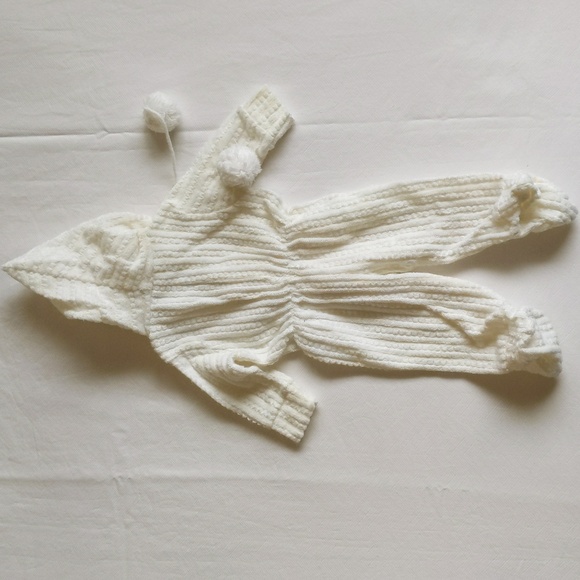 vintage tiny tots knitting mills white knit jumpsuit with hood newborn baby - Picture 7 of 9